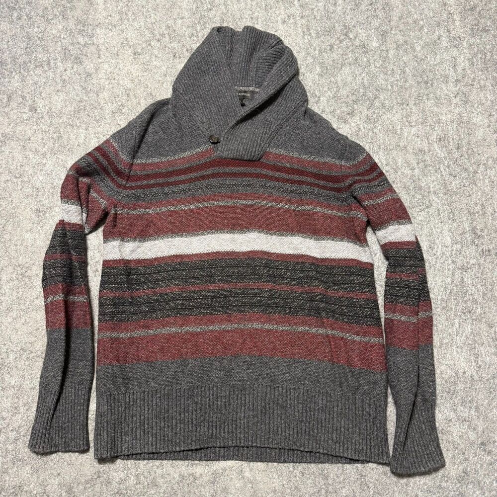 Banana Republic Sweater Mens M Merino Extra Fine Wool Blend Shawl Collar Striped